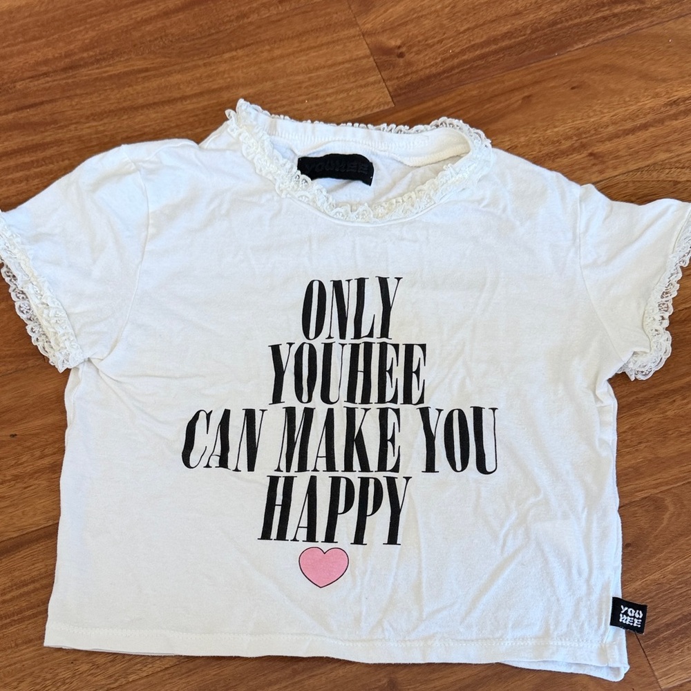 White Lace-Trim Girls/Women Graphic Tee